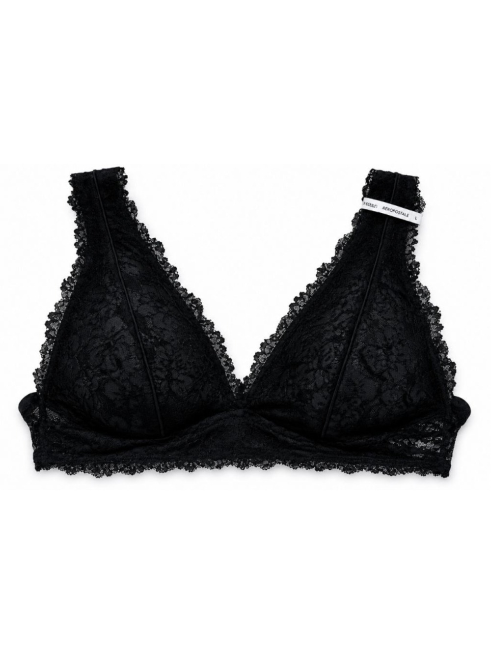 Aeropostale Lace Bralette Large Black Wireless Triangle Bra NWT Floral Lace